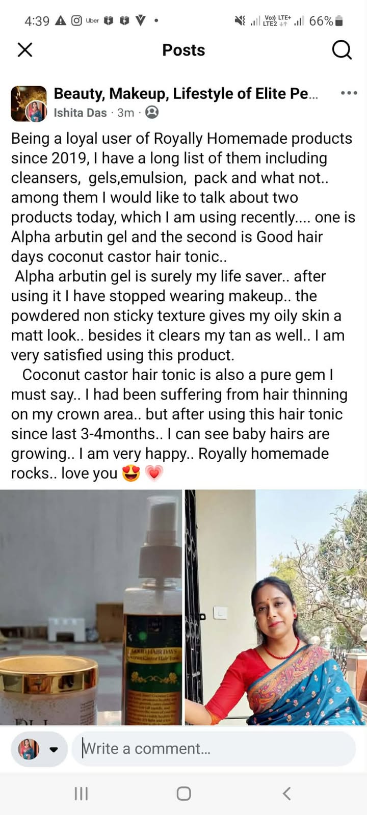 Ishita Das — Alpha Arbutin gel & Good Hair Days coconut castor hair tonic review since 2019
