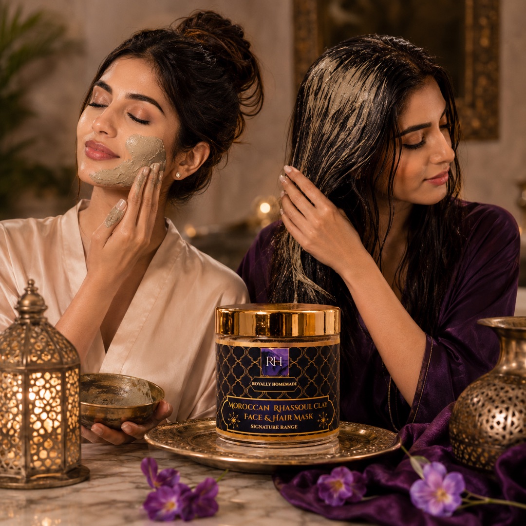 Moroccan Rhassoul Clay Face & Hair Mask — luxury ritual for radiant skin and hair